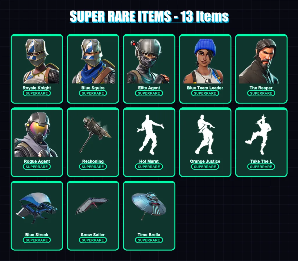 [PS4/PS5/XBOX/PC] | Royale Knight | Blue Squire | Elite Agent | Blue Team Leader | The Reaper | 68 skin | 88 pickaxe | 73 emote | 93 glider | Lv1644