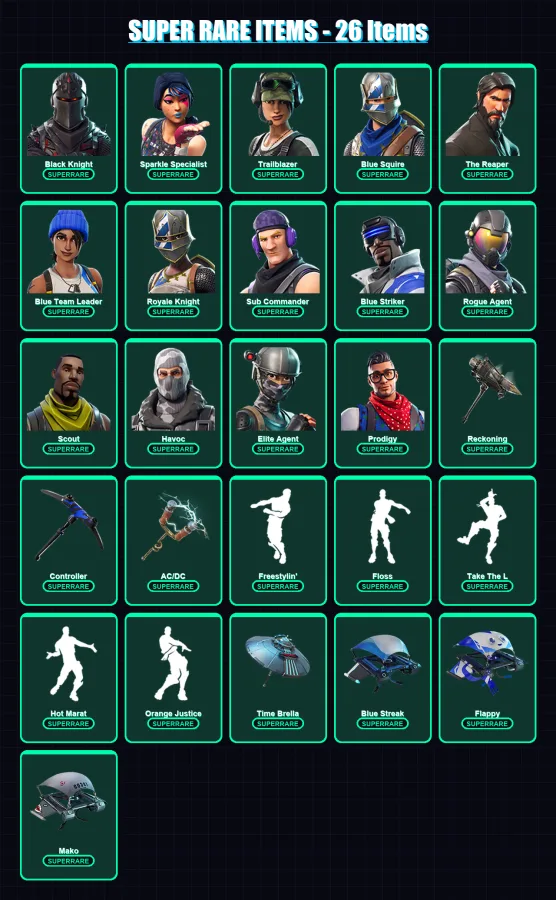 [PS4/PS5/XBOX/PC] | Black Knight | Sparkle Specialist | Trailblazer | Blue Squire | The Reaper | 77 skin | 73 pickaxe | 68 emote | 73 glider | Lv113