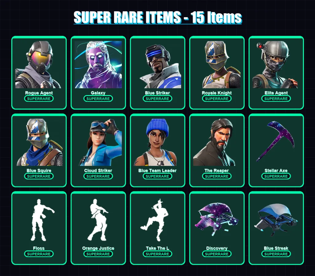 [PS4/PS5/XBOX/PC] | Rogue Agent | Galaxy | Blue Striker | Royale Knight | Elite Agent | 62 skin | 49 pickaxe | 66 emote | 66 glider | Lv834