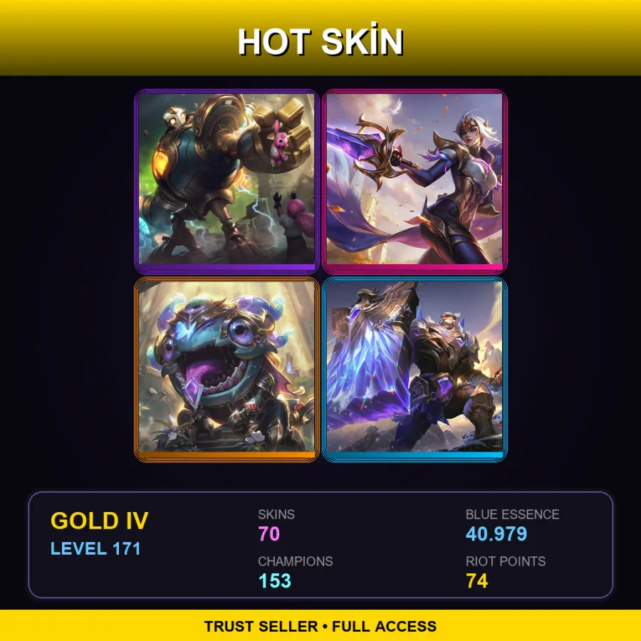 EUNE | Victorious Blitzcrank | Victorious Fiora | Victorious Kog'Maw | Victorious Braum | 70 Skin | 153 Champ | Gold IV | Lv171