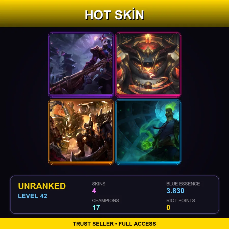 LAS | Lv42 | Unranked | 4 Skin | 17 Champ — LoL account