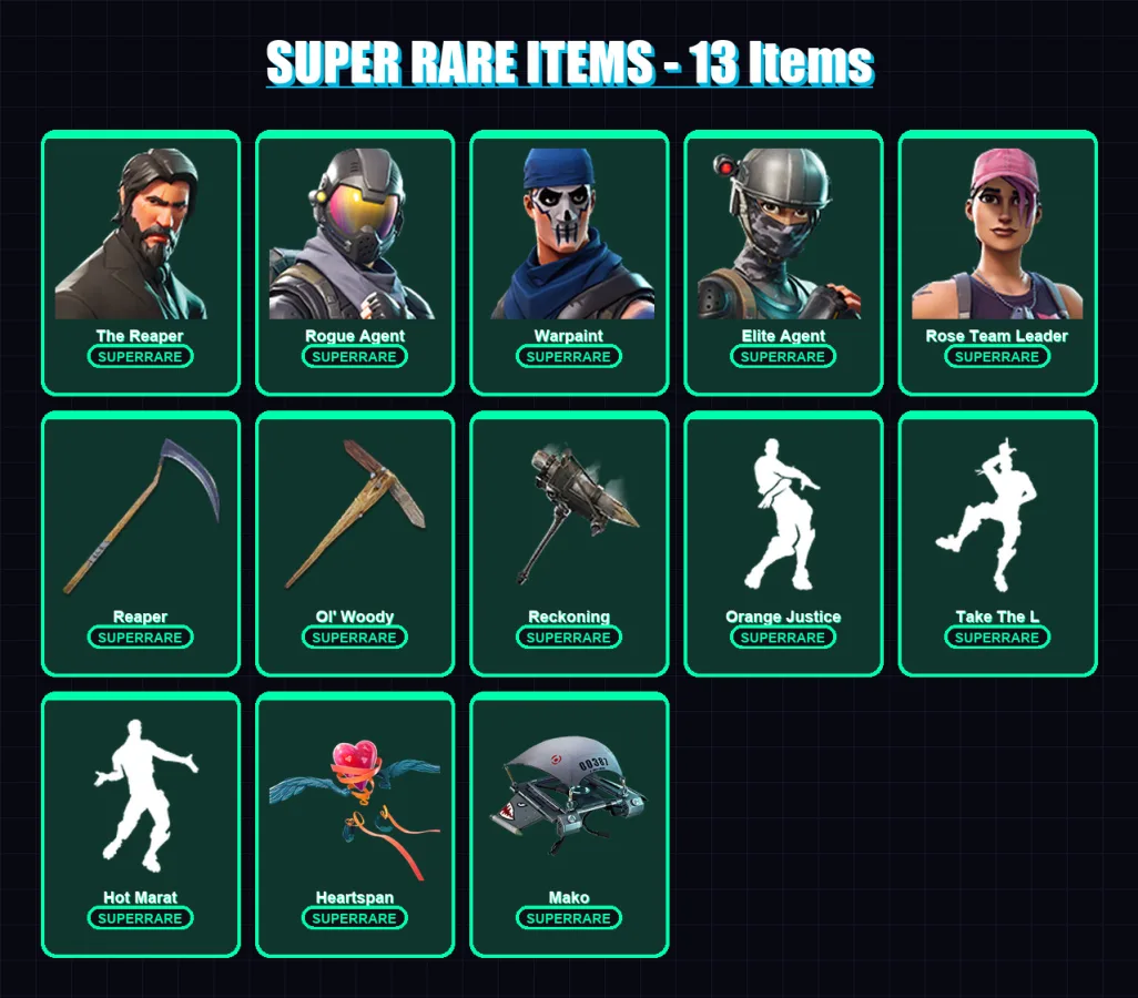 [PC/PSN] | The Reaper | Rogue Agent | Warpaint | Elite Agent | Rose Team Leader | 42 skin | 46 pickaxe | 60 emote | 57 glider | Lv941