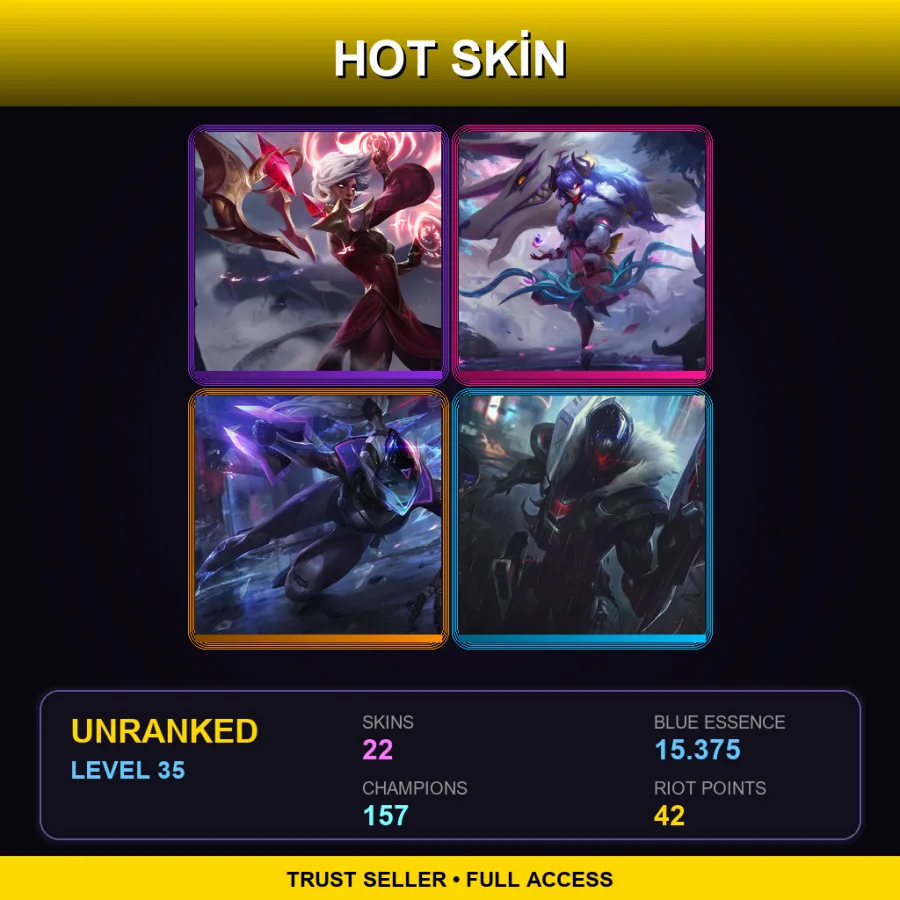 VN | Lv35 | Unranked | 22 Skin | 157 Champ — LoL account