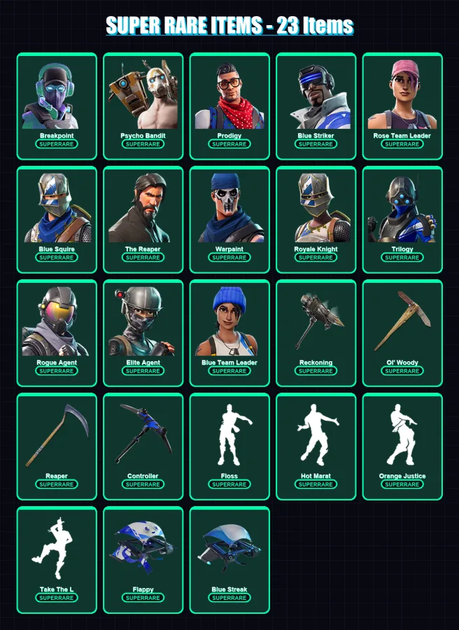 [PS4/PS5/XBOX/PC] | Breakpoint | Psycho Bandit | Prodigy | Blue Striker | Rose Team Leader | 166 skin | 102 pickaxe | 128 emote | 108 glider | Lv142