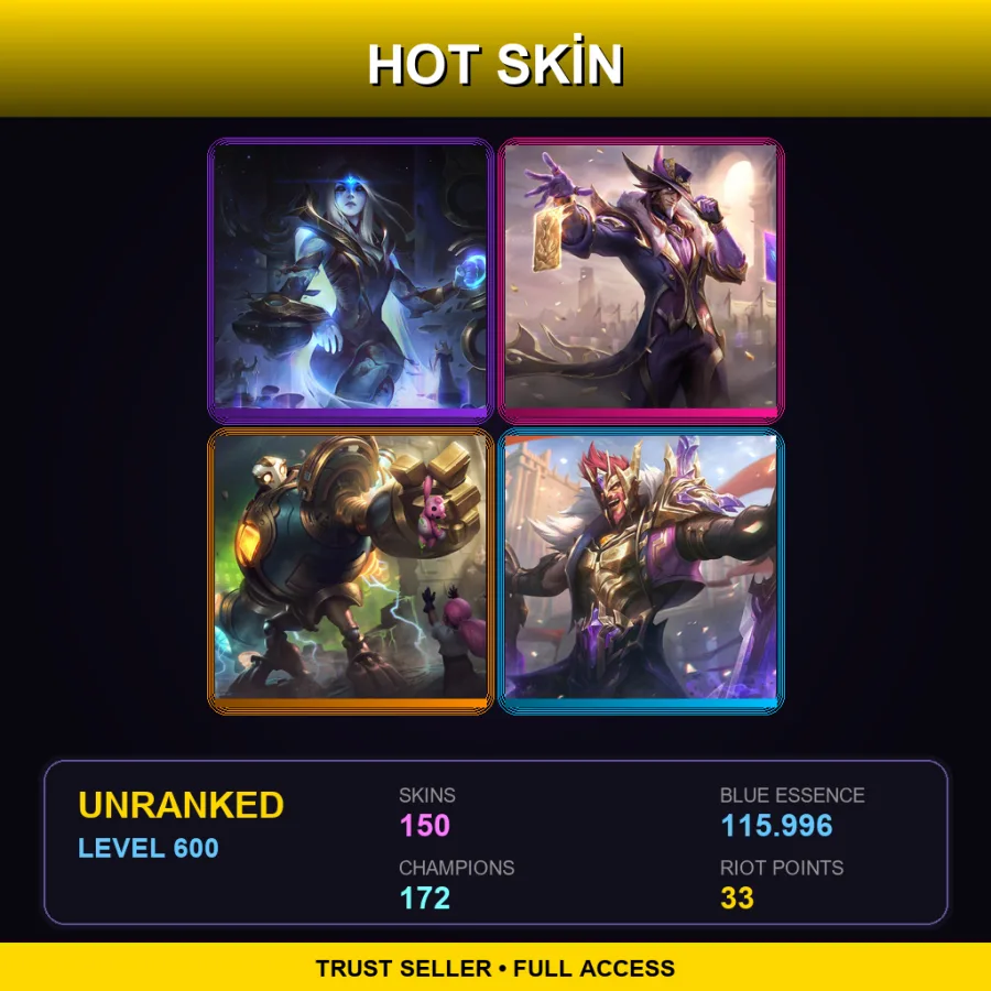 EUNE | Lv600 | Unranked | 150 Skin | 172 Champ — Crime City Jinx