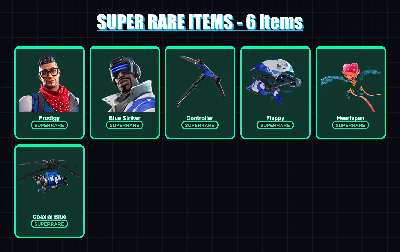 [PS4/PS5/XBOX/PC] | Prodigy | Blue Striker | Hybrid | The Ice King | Blackheart | 17 skin | 14 pickaxe | 28 emote | 22 glider | Lv352