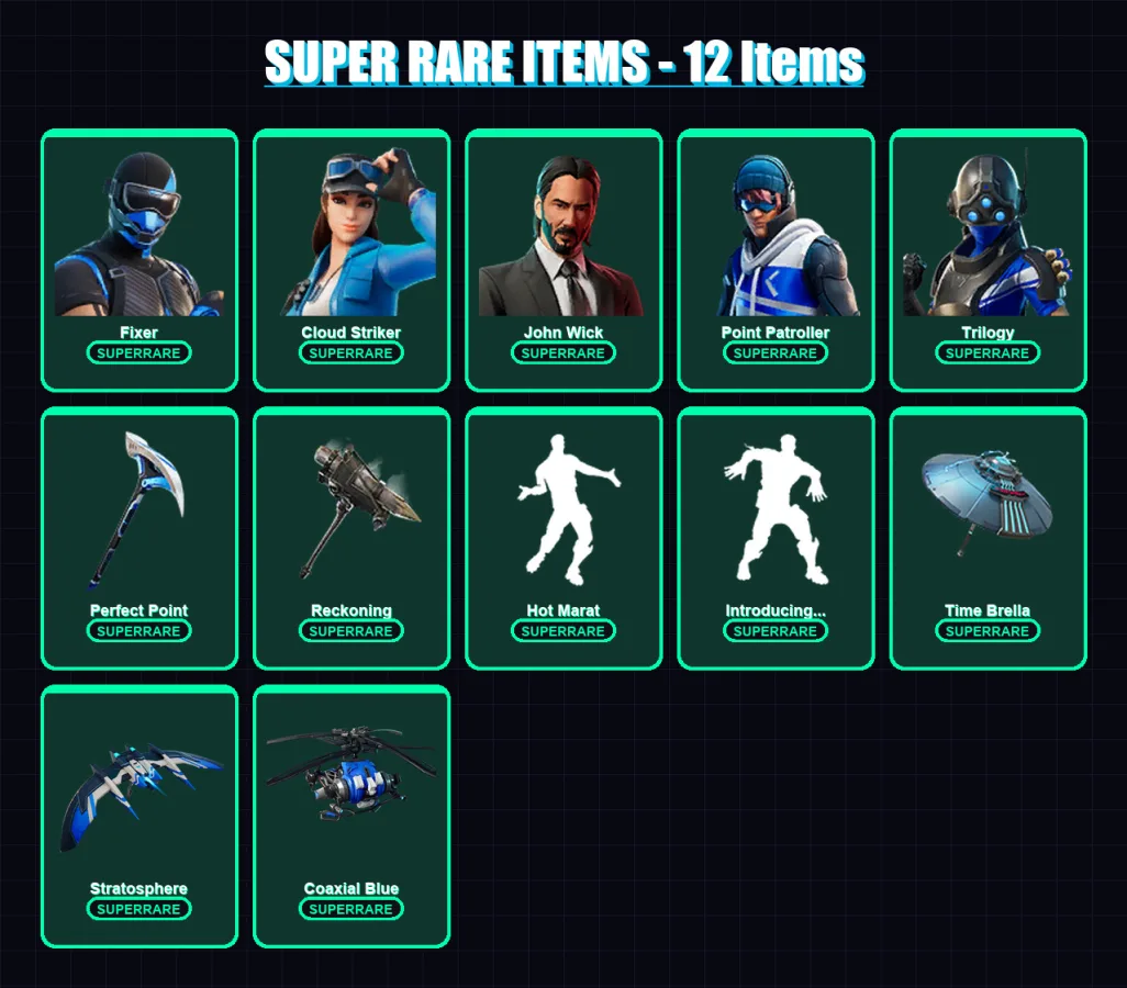 [PS4/PS5/XBOX/PC] | Fixer | Cloud Striker | John Wick | Point Patroller | Trilogy | 168 skin | 158 pickaxe | 124 emote | 136 glider | Lv1776