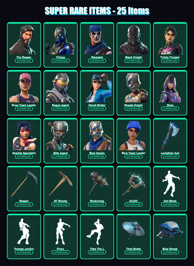 [PC/XBOX/PSN] | The Reaper | Trilogy | Warpaint | Black Knight | Trinity Trooper | 157 skin | 161 pickaxe | 137 emote | 139 glider | Lv1918
