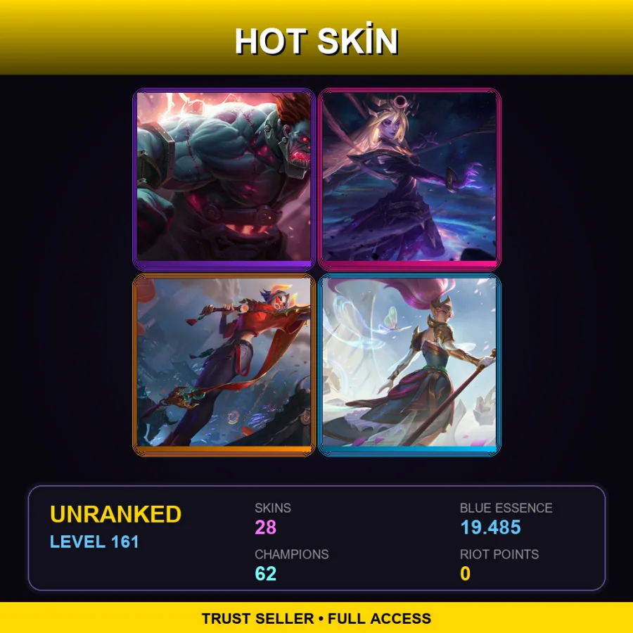 LAN | Lv161 | Unranked | 28 Skin | 62 Champ — LoL account