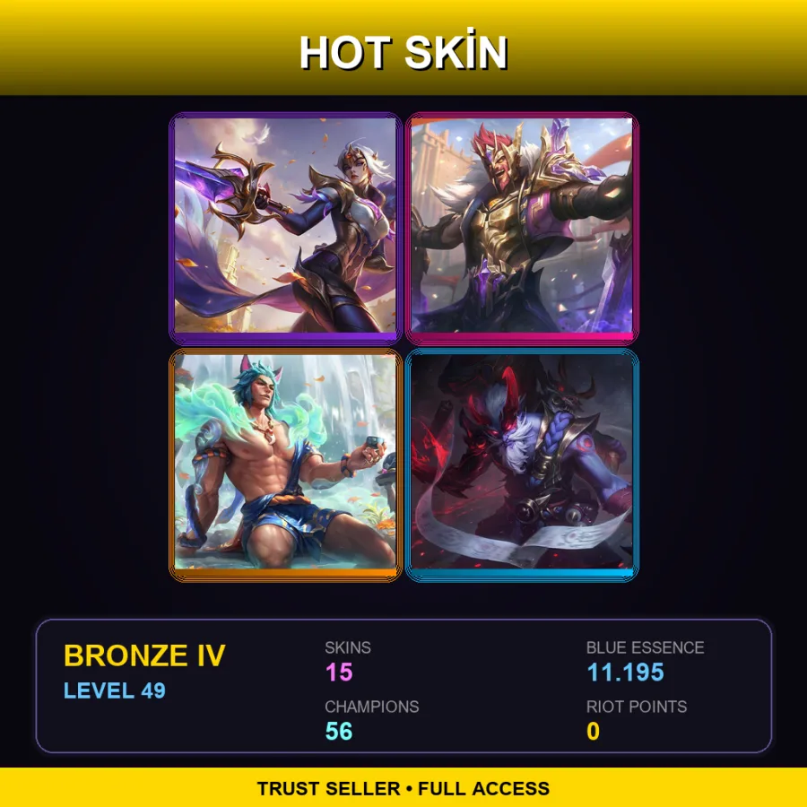 EUW | Lv49 | Bronze IV | 15 Skin | 56 Champ — LoL account