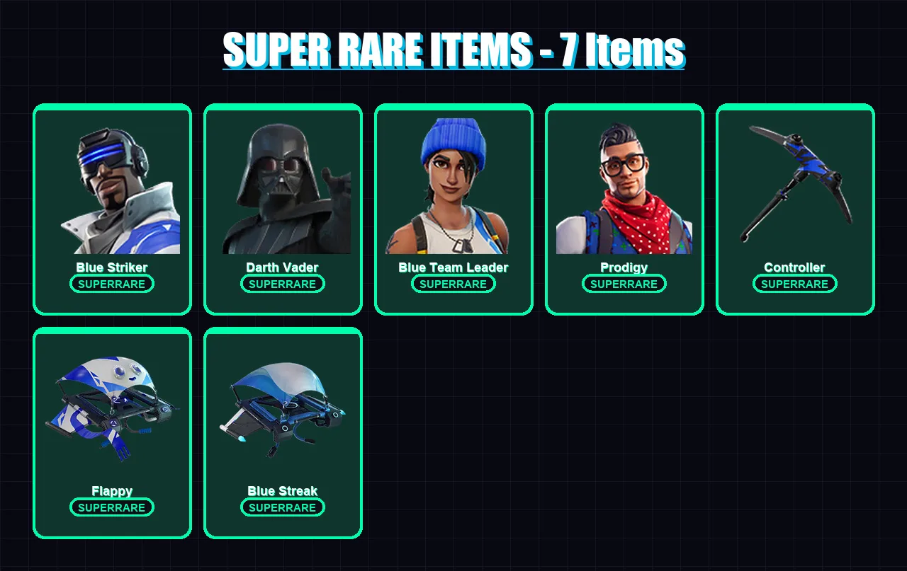 [PC/XBOX/PSN] | Blue Striker | Darth Vader | Blue Team Leader | Prodigy | Malik | 32 skin | 47 pickaxe | 34 emote | 51 glider | Lv678