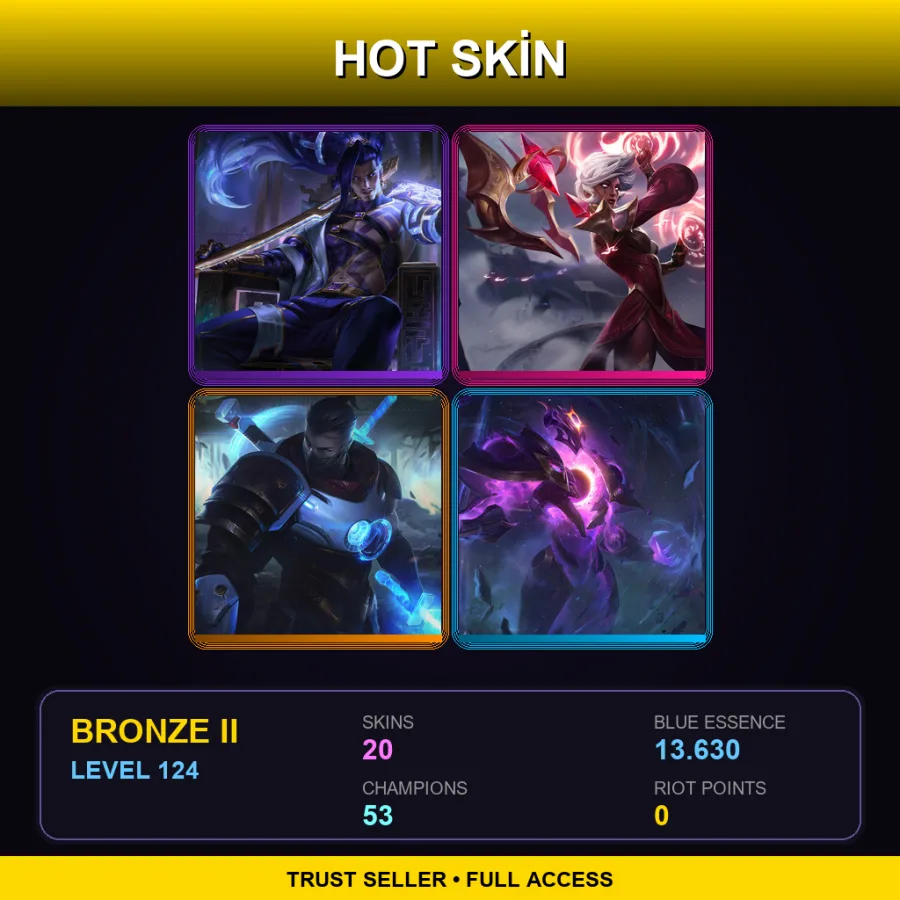 EUW | Lv124 | Bronze II | 20 Skin | 53 Champ