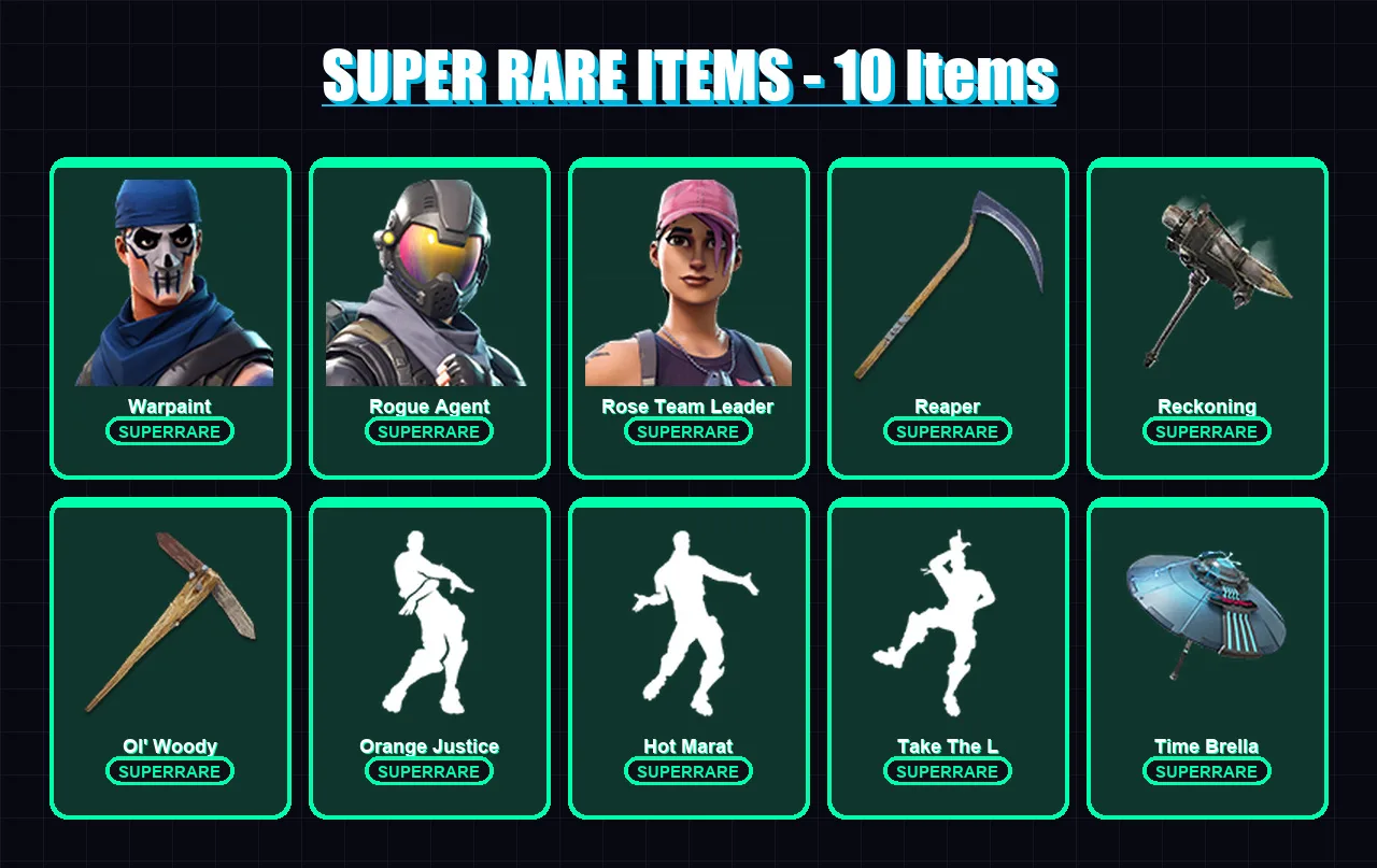 [PS4/PS5/XBOX/PC] | Warpaint | Rogue Agent | Rose Team Leader | Ultima Knight | Omega | 138 skin | 102 pickaxe | 105 emote | 104 glider | Lv1255