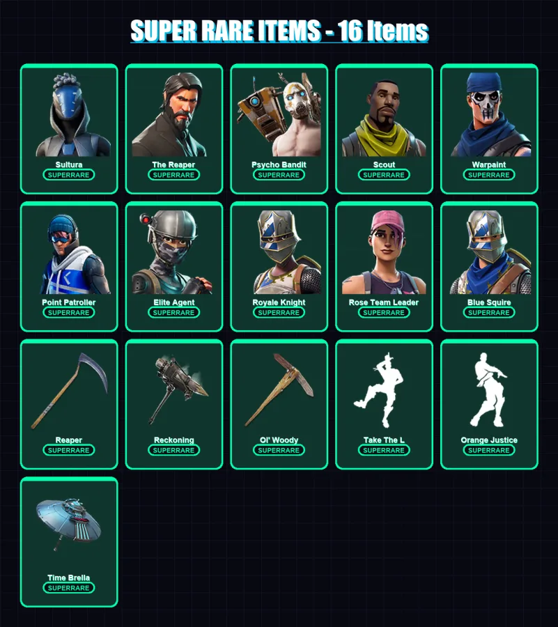 [PC] | Sultura | The Reaper | Psycho Bandit | Scout | Warpaint | 107 skin | 104 pickaxe | 95 emote | 88 glider | Lv1186