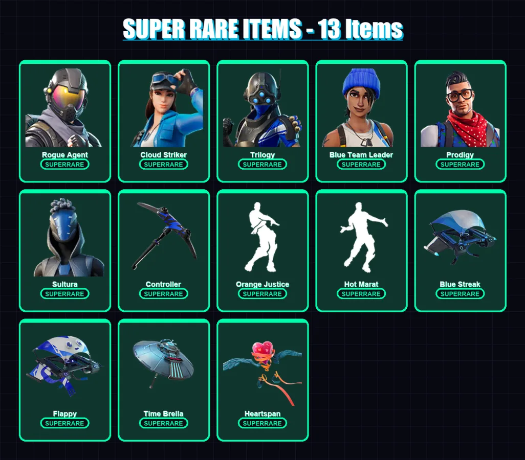 [PS4/PS5/XBOX/PC] | Rogue Agent | Cloud Striker | Trilogy | Blue Team Leader | Prodigy | 68 skin | 84 pickaxe | 60 emote | 77 glider | Lv1083