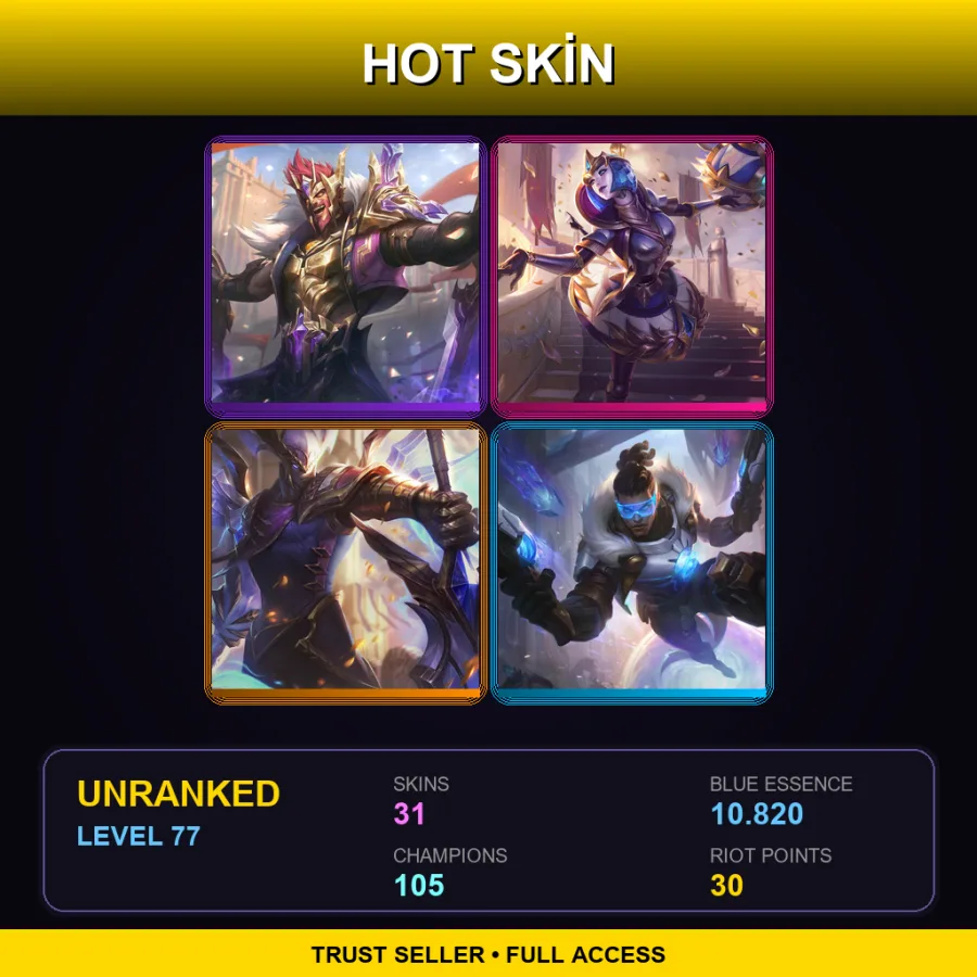 EUW | Lv77 | Unranked | 31 Skin | 105 Champ