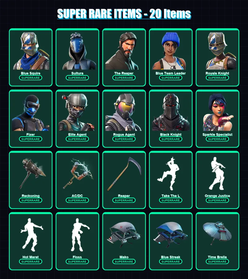 [PS4/PS5/XBOX/PC] | Blue Squire | Sultura | The Reaper | Blue Team Leader | Royale Knight | 100 skin | 130 pickaxe | 100 emote | 132 glider | Lv1742