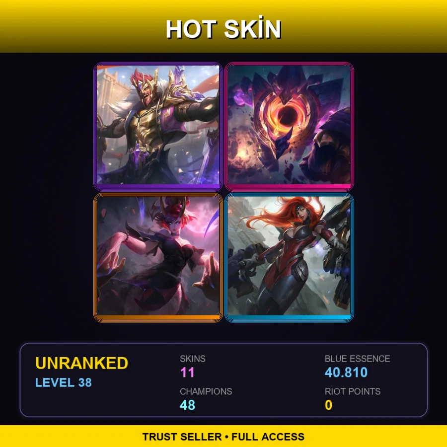 EUW | Lv38 | Unranked | 11 Skin | 48 Champ — LoL account