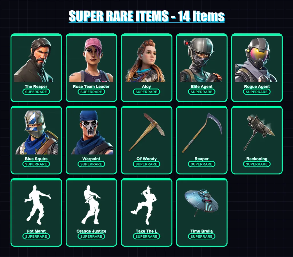 [PS4/PS5/PC] | The Reaper | Rose Team Leader | Aloy | Elite Agent | Rogue Agent | 203 skin | 193 pickaxe | 209 emote | 175 glider | Lv3401