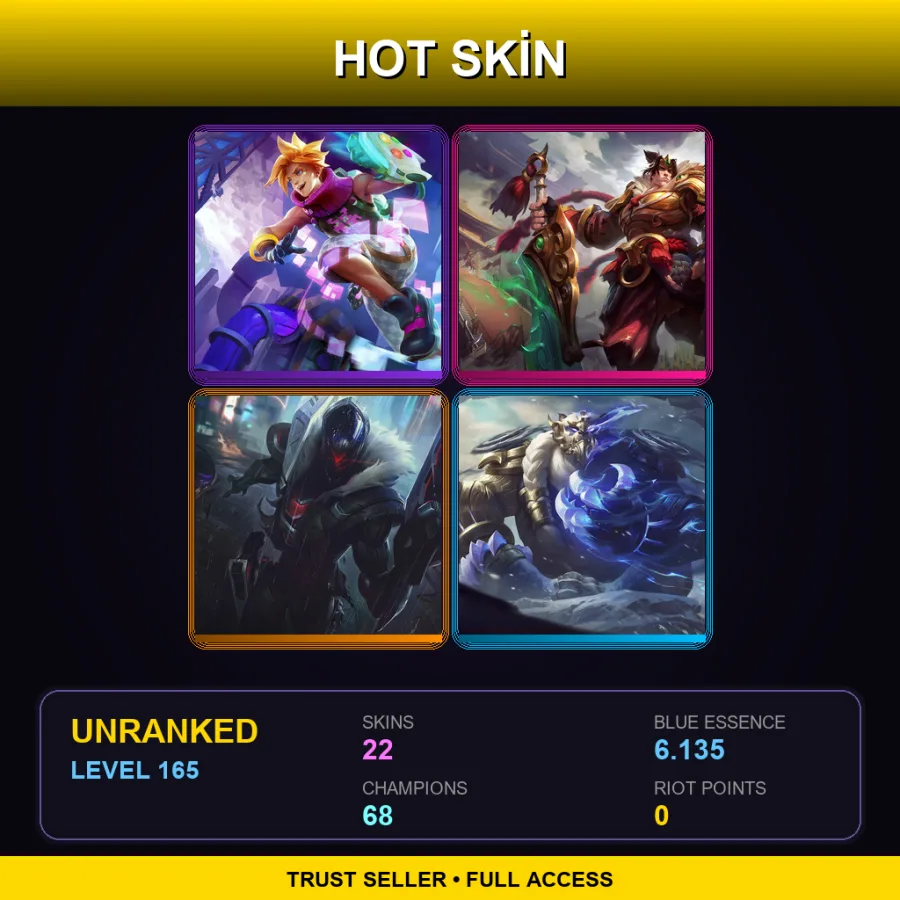 LAS | Lv165 | Unranked | 22 Skin | 68 Champ — LoL account
