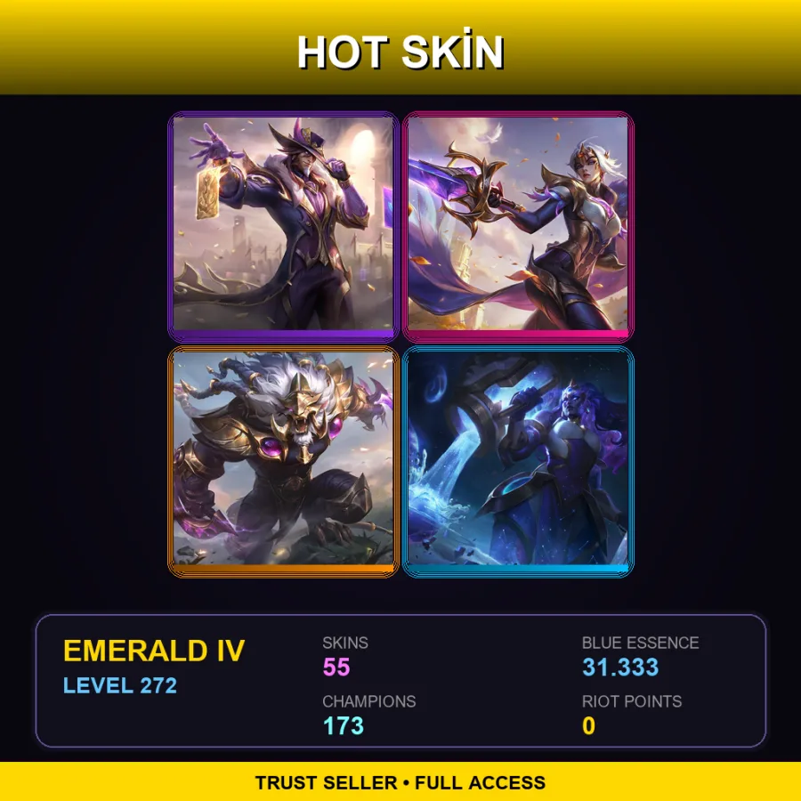 EUW | Lv272 | Emerald IV | 55 Skin | 173 Champ