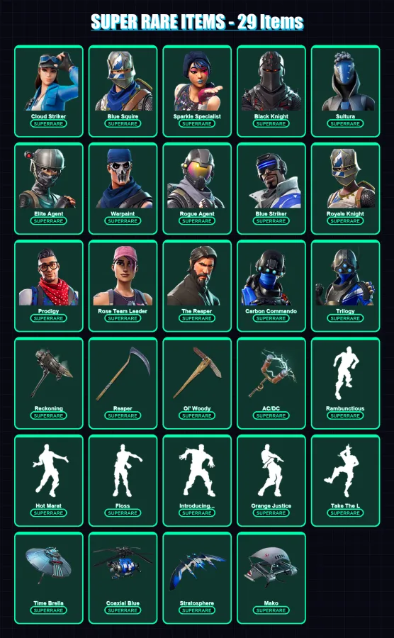 [PC/XBOX] | Cloud Striker | Blue Squire | Sparkle Specialist | Black Knight | Sultura | 158 skin | 138 pickaxe | 166 emote | 150 glider | Lv2316