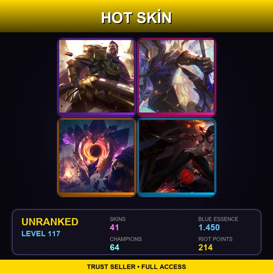 EUNE | Lv117 | Unranked | 41 Skin | 64 Champ — LoL account