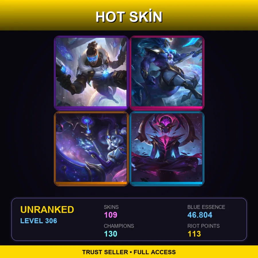 LAN | Lv306 | Unranked | 109 Skin | 130 Champ — LoL account