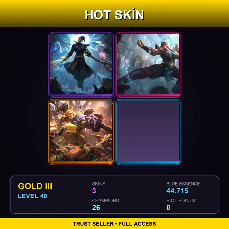 EUW | Lv40 | Gold III | 3 Skin | 26 Champ