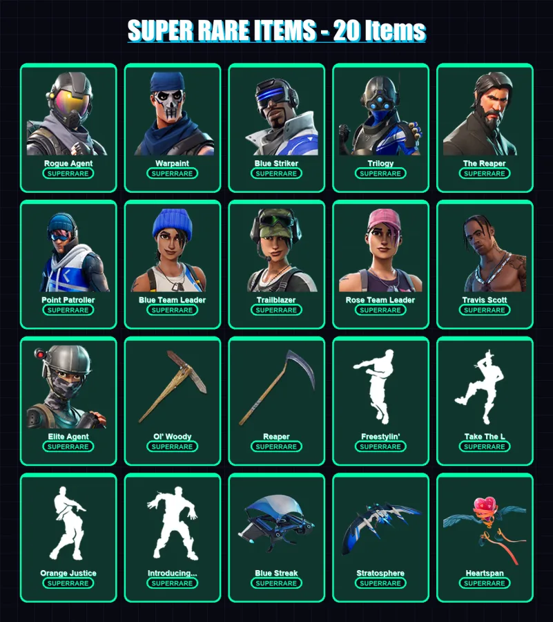 [PS4/PS5/XBOX/PC] | Rogue Agent | Warpaint | Blue Striker | Trilogy | The Reaper | 109 skin | 84 pickaxe | 85 emote | 73 glider | Lv993