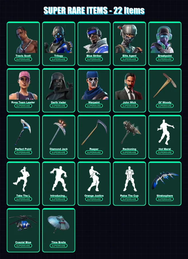 [PS4/PS5/XBOX/PC] | Travis Scott | Trilogy | Blue Striker | Elite Agent | Breakpoint | 219 skin | 212 pickaxe | 186 emote | 171 glider | Lv2663