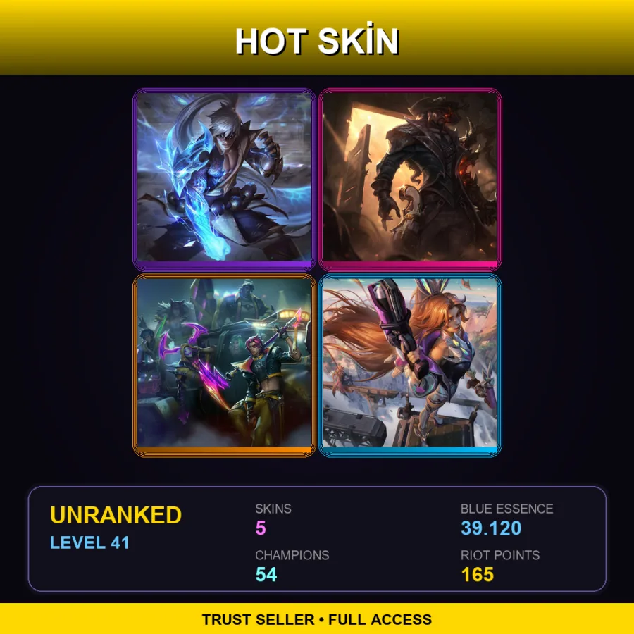 TW | Storm Dragon Lee Sin | High Noon Lucian | HEARTSTEEL Kayn | Battle Bunny Miss Fortune | 5 Skin | 54 Champ | Lv41