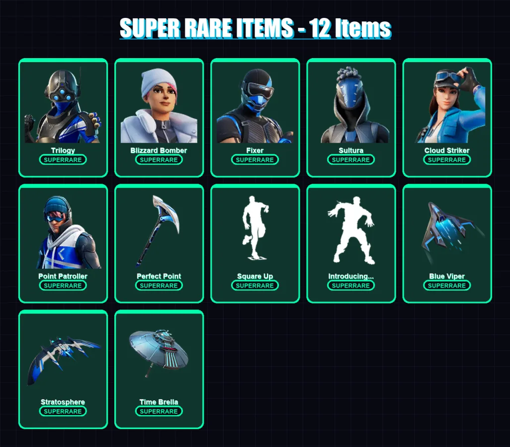 [PC/XBOX] | Trilogy | Blizzard Bomber | Fixer | Sultura | Cloud Striker | 32 skin | 58 pickaxe | 41 emote | 49 glider | Lv1191 — Fortnite account