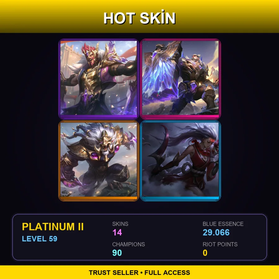 EUW | Victorious Draven | Victorious Braum | Victorious Rengar | Blood Moon Diana | 14 Skin | 90 Champ | Platinum II | Lv59