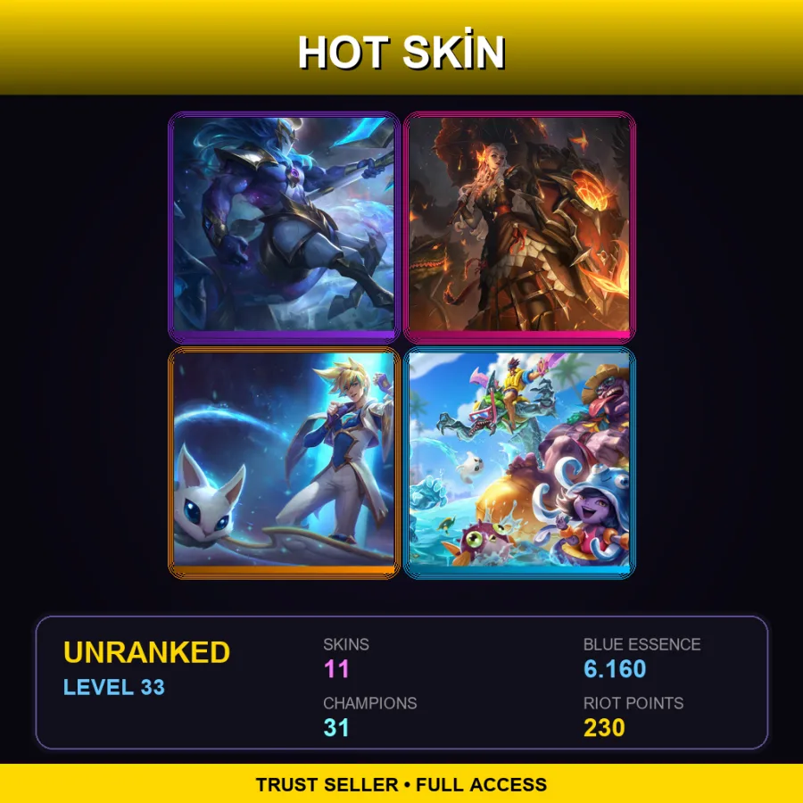 EUW | Lv33 | Unranked | 11 Skin | 31 Champ — LoL account