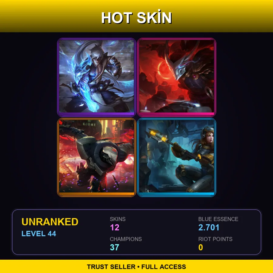 SG | Lv44 | Unranked | 12 Skin | 37 Champ — LoL account