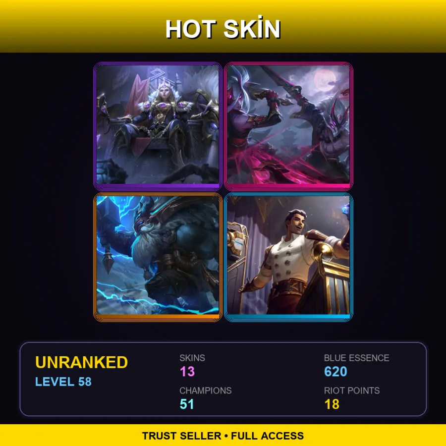EUW | Victorious Sejuani | Blood Moon Master Yi | Thunder Lord Ornn | Arcane Inventor Jayce | 13 Skin | 51 Champ | Lv58