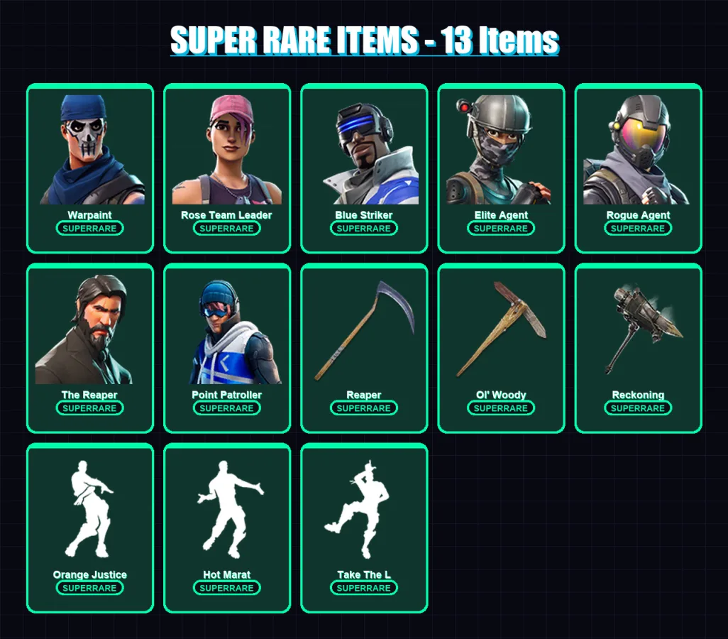 [PS4/PS5/XBOX/PC] | Warpaint | Rose Team Leader | Blue Striker | Elite Agent | Rogue Agent | 42 skin | 35 pickaxe | 60 emote | 47 glider | Lv686