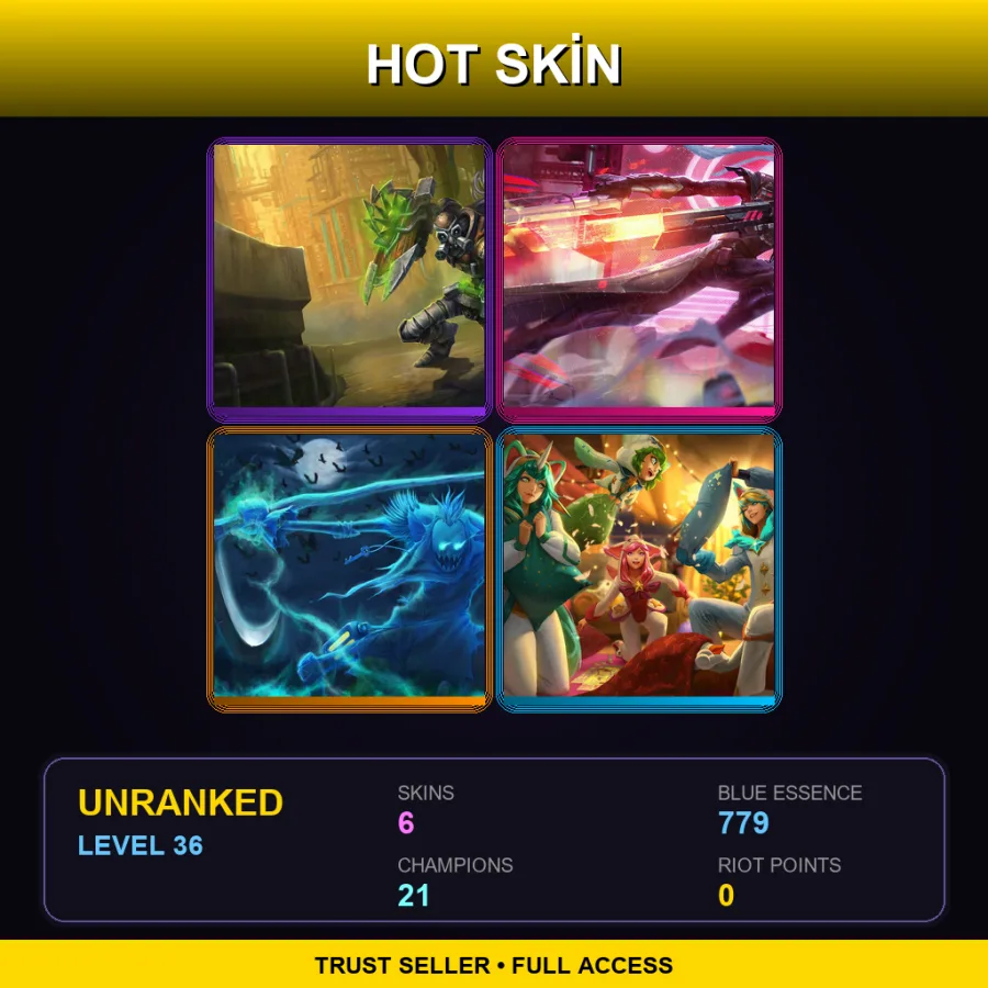 LAN | Hextech Singed | PROJECT: Lucian | Spectral Fiddlesticks | Pajama Guardian Miss Fortune | 6 Skin | 21 Champ | Lv36