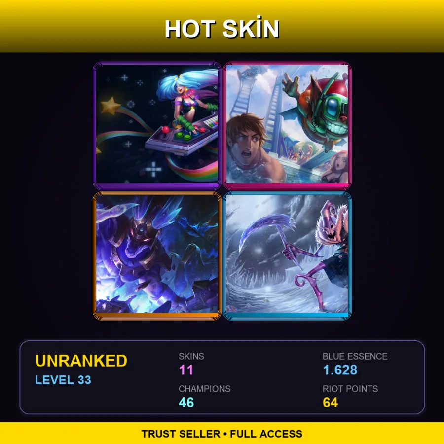 LAS | Lv33 | Unranked | 11 Skin | 46 Champ — LoL account