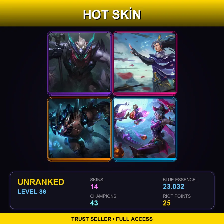 EUNE | Lv86 | Unranked | 14 Skin | 43 Champ — LoL account