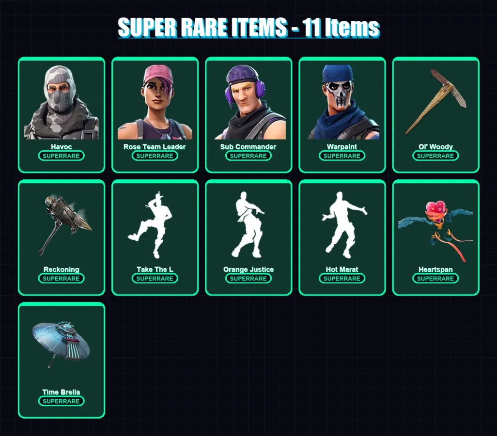 [PC/XBOX/PSN] | Havoc | Rose Team Leader | Sub Commander | Warpaint | Luxe | 53 skin | 60 pickaxe | 66 emote | 59 glider | Lv747