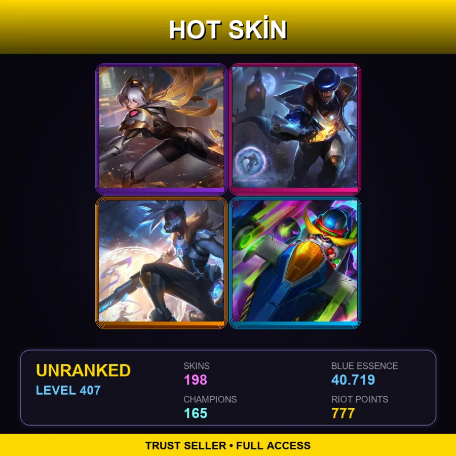EUW | Lv407 | Unranked | 198 Skin | 165 Champ