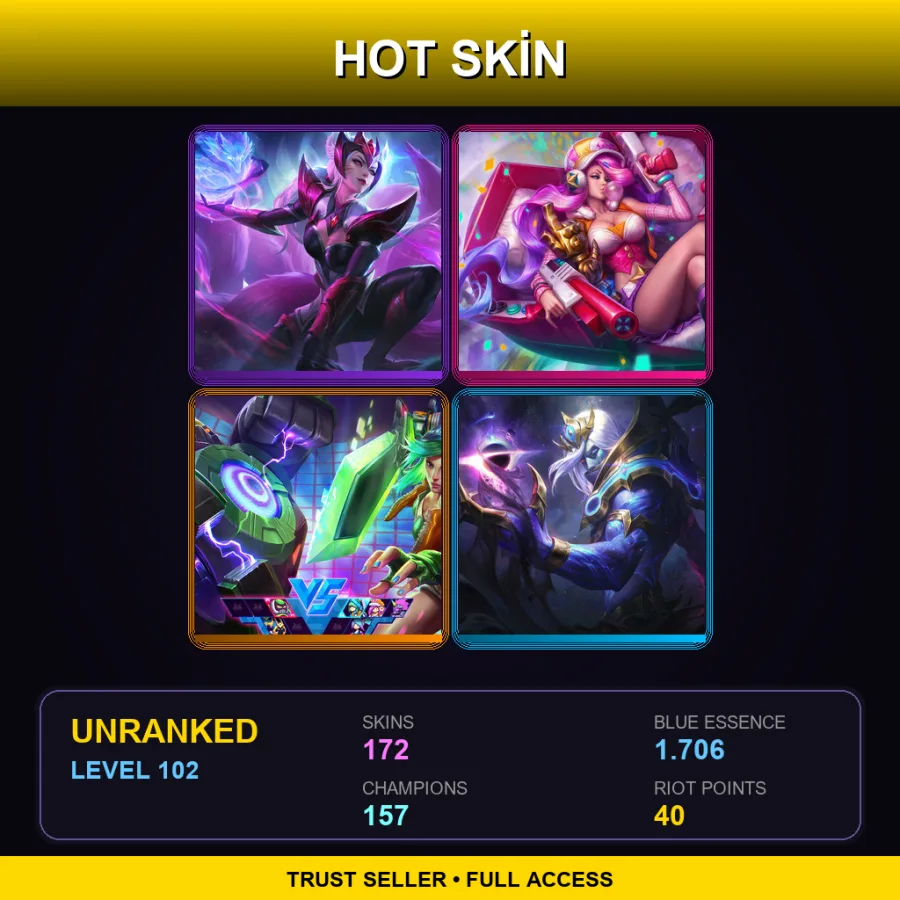 EUW | Lv102 | Unranked | 172 Skin | 157 Champ — Unranked / Smurf League of Legends