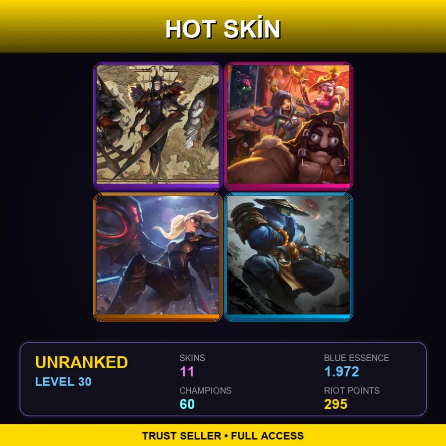 LAS | Lv30 | Unranked | 11 Skin | 60 Champ — LoL account