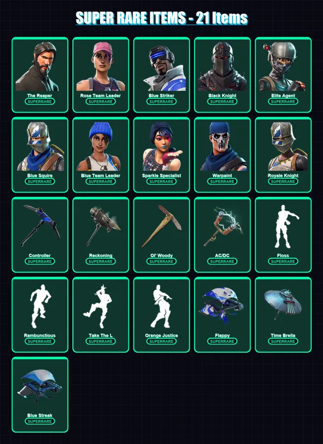 [PS4/PS5/XBOX/PC] | The Reaper | Rose Team Leader | Blue Striker | Black Knight | Elite Agent | 70 skin | 59 pickaxe | 66 emote | 64 glider | Lv800