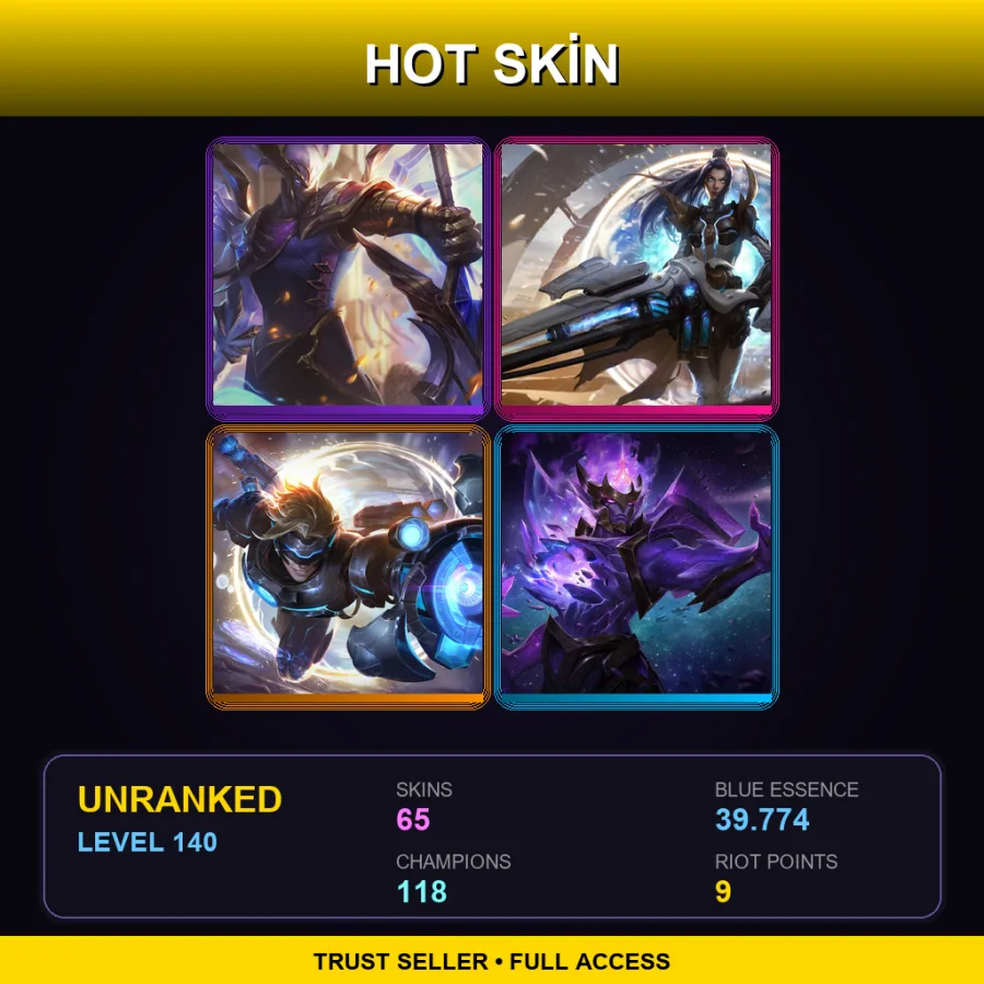 SG | Lv140 | Unranked | 65 Skin | 118 Champ — LoL account