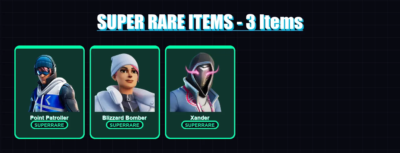 [PC/XBOX] | Point Patroller | Blizzard Bomber | Xander | Iris | Subzero Cryptic | 6 skin | 13 pickaxe | 7 emote | 11 glider | Lv237