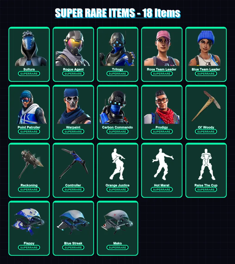 [PC/XBOX] | Sultura | Rogue Agent | Trilogy | Rose Team Leader | Blue Team Leader | 57 skin | 45 pickaxe | 68 emote | 62 glider | Lv916