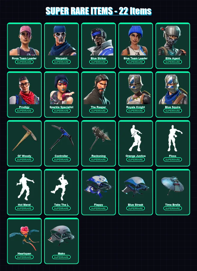 [PS4/PS5/XBOX/PC] | Rose Team Leader | Warpaint | Blue Striker | Blue Team Leader | Elite Agent | 63 skin | 81 pickaxe | 97 emote | 98 glider | Lv17